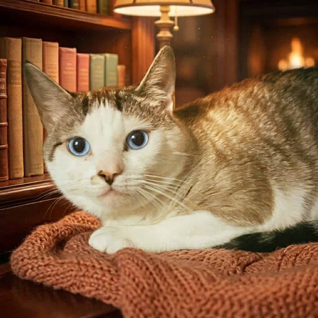 Adorable cat with blue eyes at Biscuits & Beans Cat Café in Neo.