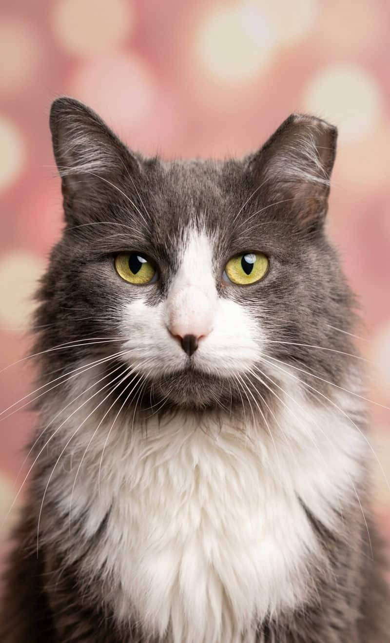 Adorable Grey and White Cat at Biscuits & Beans Cute grey and white cat with yellow eyes at Biscuits & Beans Cat Café.